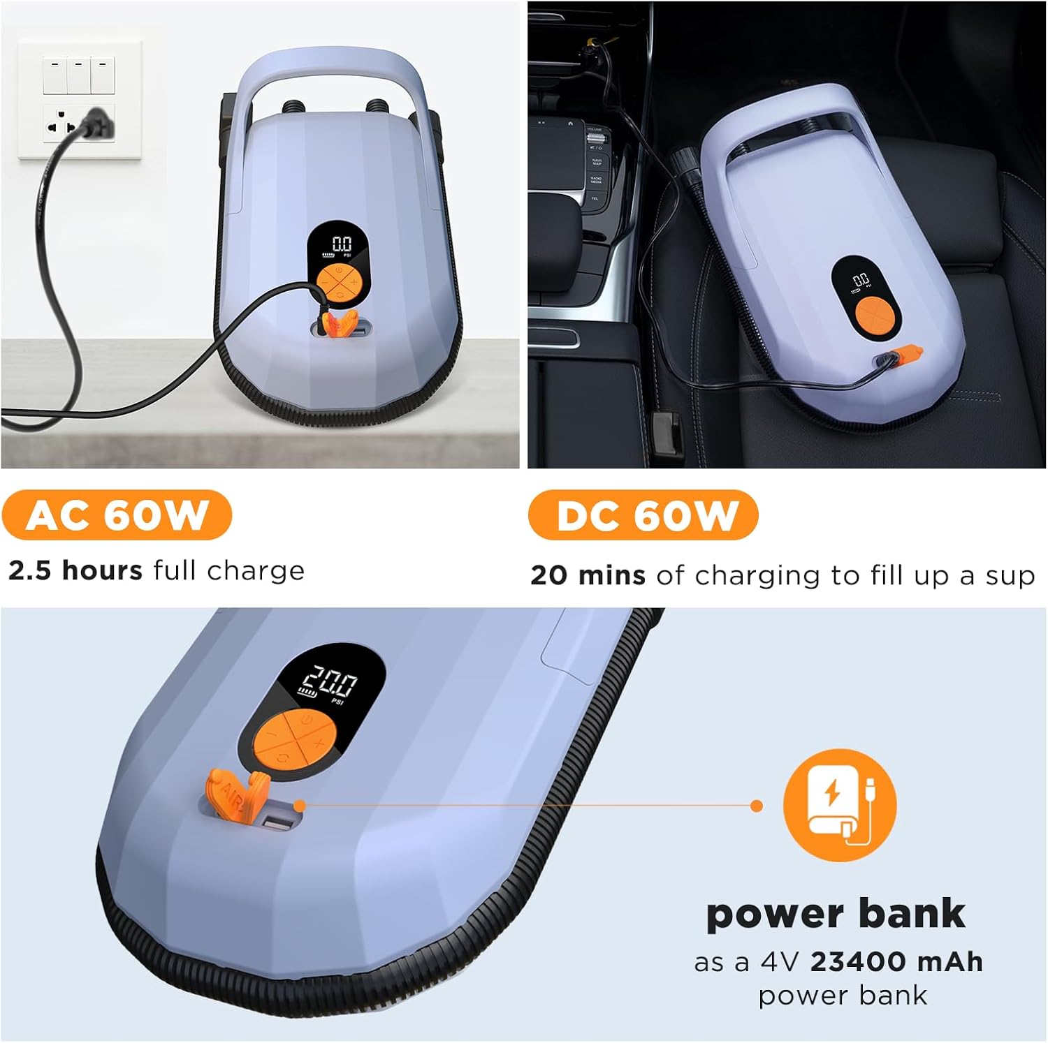 Airbank Whale Shark Pro SUP Pump – 7800mAh, 20PSI, Auto-Off